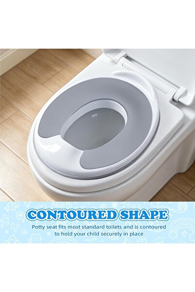 SKY TOUCH Potty Training Toilet Seat, Toddler Kids Toilet Trainer Ring Potty With Soft Seat Cushion, Splash Guard, Secure Anti-Slip Toddler Toilet Seat, Washable - White, 38x31x9cm