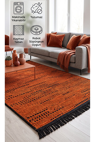Yıkanabilir Kilim Sonil Makine Halısı Kaymaz Pamuklu 2401 Terra
