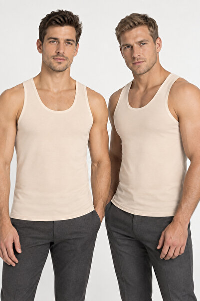 Loule Men's Cotton Modal Flexible Wide Strap Undershirt 2-Piece Set