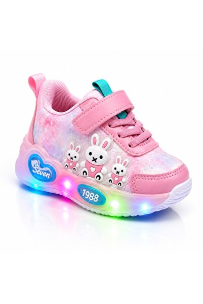 HANNA Pantofi sport cu luminite, Model Iepurasi, Piele ecologica, Fete, Roz