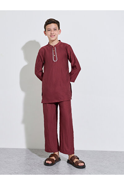 Styli Teen Boys Placket Detail Kurta and Solid Pants Set