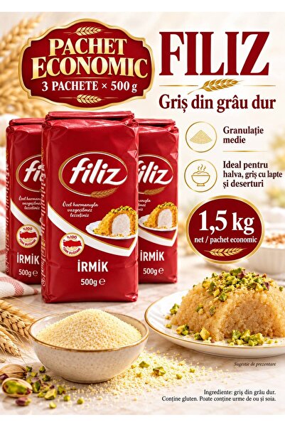 FİLİZ Семолина от твърда пшеница – Икономична опаковка 3 × 500 г