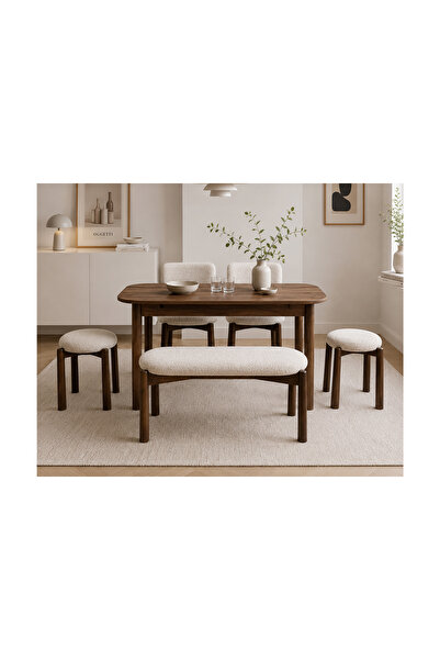 Uvi Collection VİNA LUXE AÇILIR MUTFAK MASA TAKIMI, MDF CEVİZ (1 Masa + 2 San...