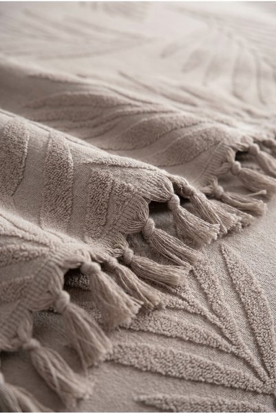 Sevim Single Fringed Towel Bedspread - 100% Cotton & Soft & Fringed Pique - 150X220 cm - Beige