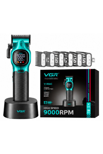 Mihai Aparat de tuns profesional VGR V 886C VERDE 9000 RPM 3200mAh display LE...
