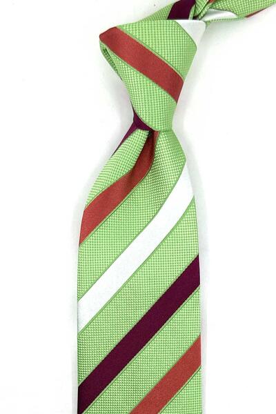 Kravatkolik Green Line Pattern Italian Silk Tie Ik2605