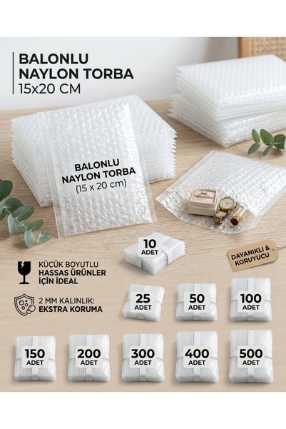 Dalpak Ambalaj 25 Adet 15X20 cm Balonlu Naylon Torba 2 mm – Küçük Boy Hassas Ürün Kargo Koruyucu Ambalaj