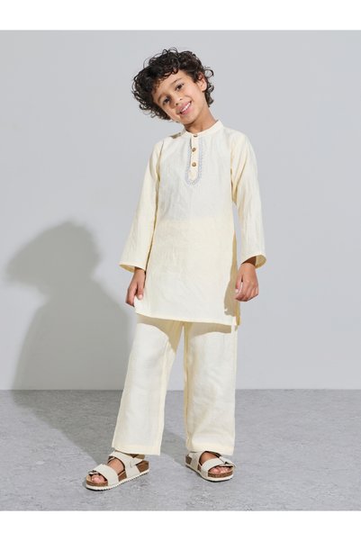 Styli Boys Placket Detail Kurta and Solid Pants Set
