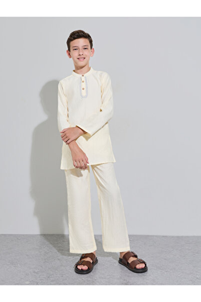 Styli Teen Boys Placket Detail Kurta and Solid Pants Set