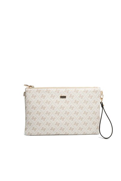 Silver Polo Bej - Kum Beji Monogram Kadın Portföy ve Clutch El Çantası SP1034