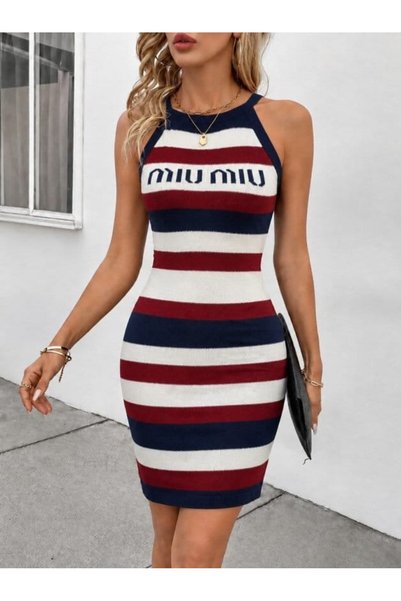 Modazun Women's Off-The-Shoulder Multi-Colored Short Knitwear Dress