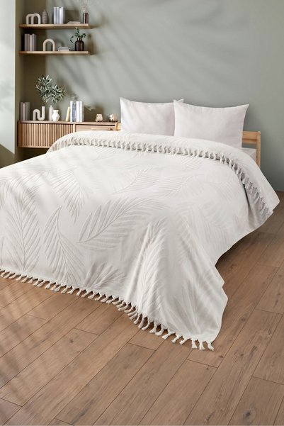 Sevim Single Fringed Towel Bedspread - 100% Cotton & Soft & Fringed Pique - 1...