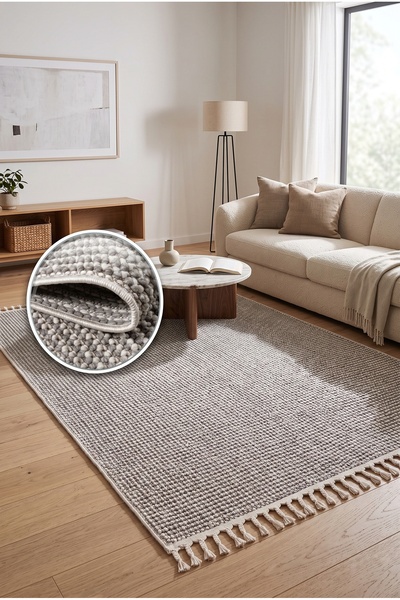 Estiva Home Valeria Gri Krem İskandinav Halı Bohem Yumuşak Bukleli Salon ve K...