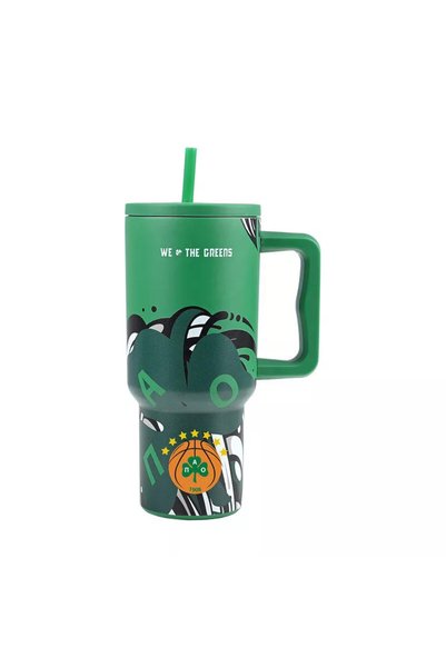 Estia Home Art Ανοξείδωτο Ποτήρι με Καλαμάκι XL Παναθηναϊκός We The Greens 90...