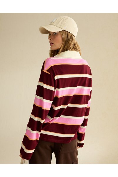AMERICAN EAGLE AE Long-Sleeve Striped Rugby Polo Shirt