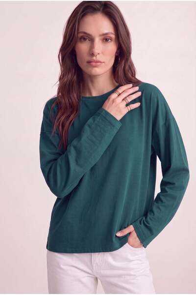 VACHT Women's green t-shirt wide sleeve crew neck long sleeve t-shirt