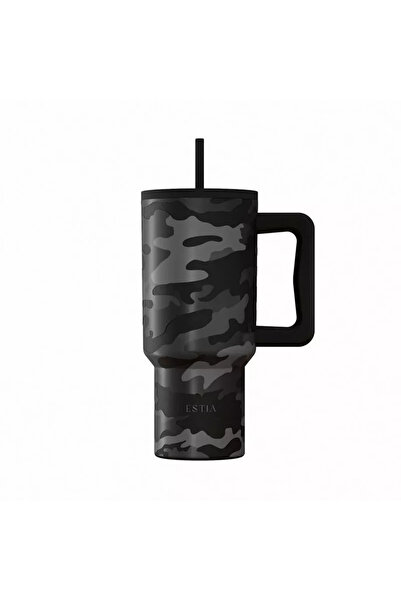 Estia Home Art Ανοξείδωτο Ποτήρι με Καλαμάκι XL Σκούρο Καμουφλάζ 900ml Estia