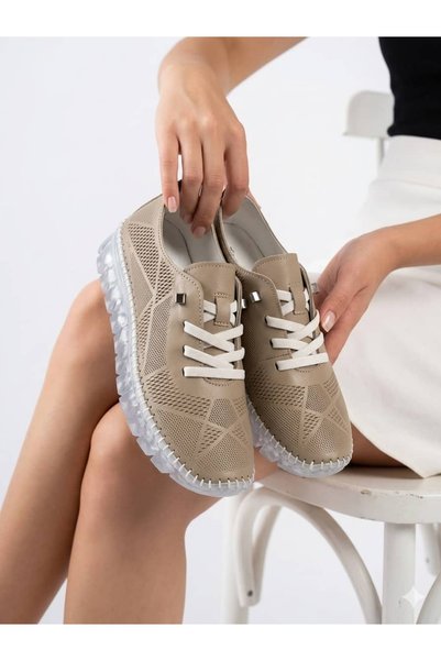 Tamdabu Ayakkabı Genuine Leather Silver Laser Cut Transparent Sole Orthopedic Women's Shoes