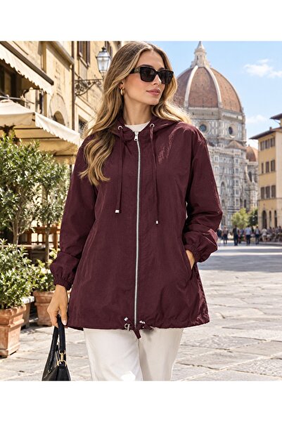 Lavanta Tekstil Women's Pocket Detailed Hooded Raincoat Jacket Cap