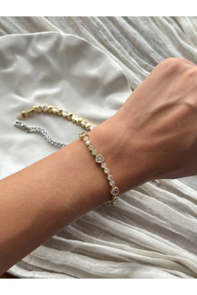 Alveole Jewelry 14K Kalp ve Yuvarlak Zirkon Taşlı Su Yolu Bileklik