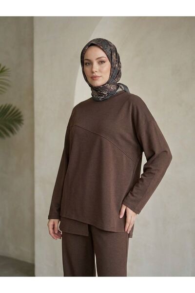 Lunsera Store بدلة بنطلون بتفاصيل أمامية - بني