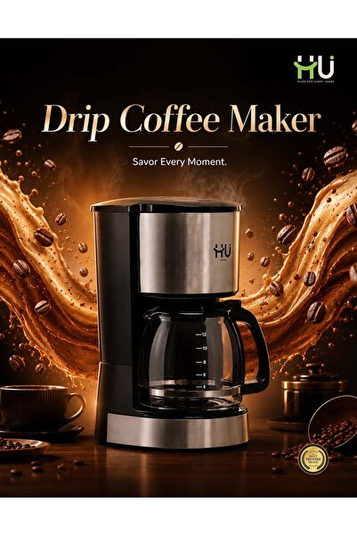 HU HAPPY USER HU 1.5L Coffee Maker – 800W Drip Coffee Machine with Keep Warm Function, Anti-Drip System, Overheating Protection & 12-Cup Capacity for Home & Office