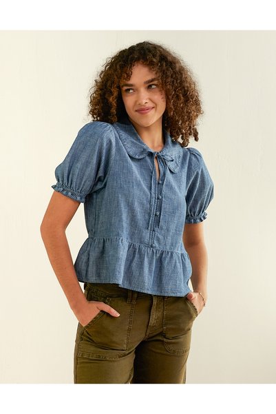 AMERICAN EAGLE AE Chambray Puff Sleeve Top