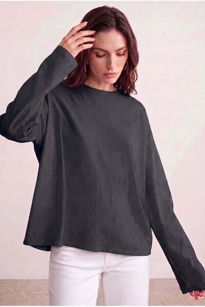 VACHT Tricou de damă cu mânecă lungă, cu guler rotund și mâneci largi, stil a...