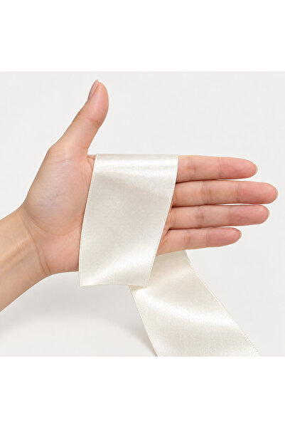 Renk İthalat Satin Ribbon Cream 6.5 cm 90 Meters Hobby Decoration Ornament Pa...