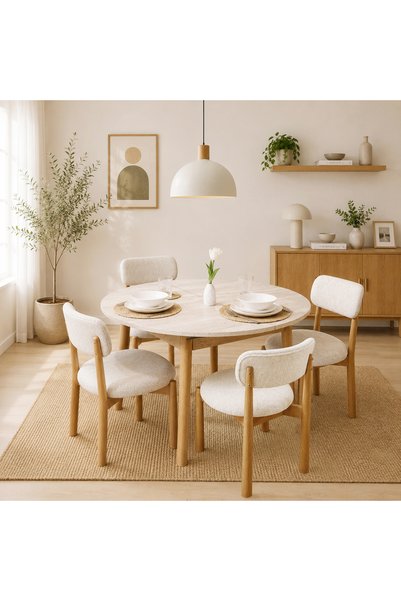 Uvi Collection VİNA LUXE AÇILIR YUVARLAK MUTFAK MASA TAKIMI TRAVERTEN KARİNA ...