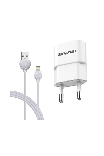 AWEI Καλώδιο Lightning & Αντάπτορας τοίχου USB Λευκό