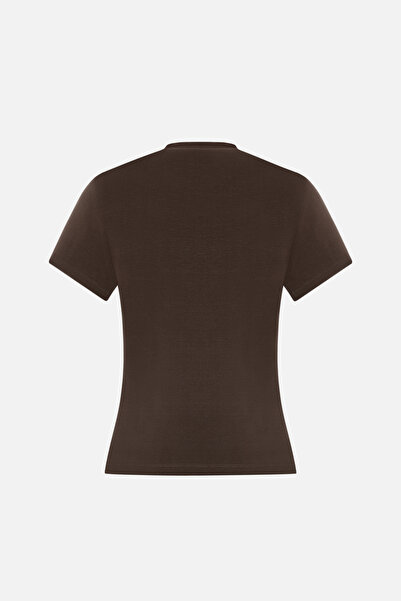 Slim fit pamuklu kadın kahverengi thsirt