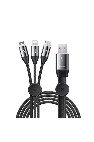 Baseus Καλώδιο Κοινής Χρήσης USB σε Type C/Micro USB/Lightning 1μ Μαύρο