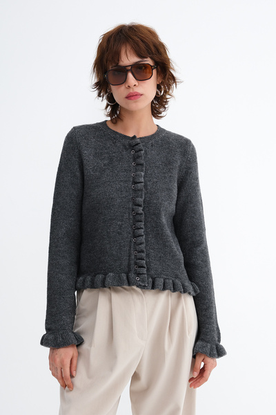 Addax Ruffle Detailed Knitwear Cardigan H3505