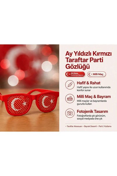 novadi Türk Bayrağı Tasarımlı Taraftar Gözlüğü - Ay Yıldızlı Parti Gözlüğü - ...