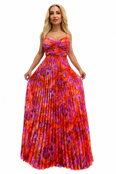 FY FashionForYou Rochie lungă plisată NYSA, cu cupe buretate și legătură la s...