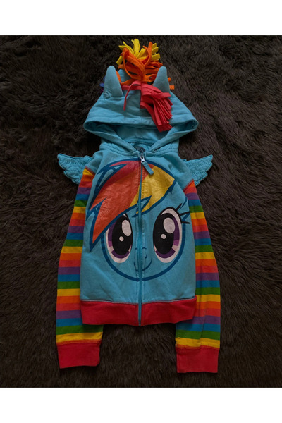 Toum Rainbow Pony Gökkuşağı Desenli Kapüşonlu Fermuarlı Sweatshirt