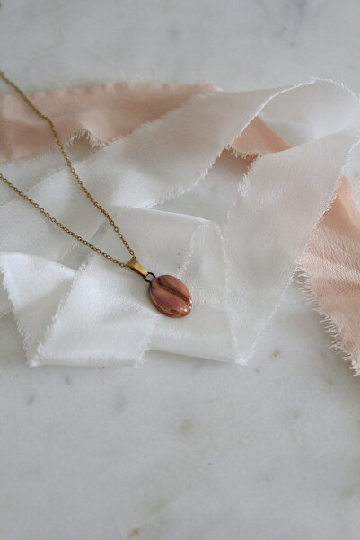 sukupotCeramics Pearlescent Coffee Bean Porcelain Pendant with Steel Chain
