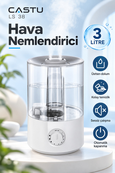CASTU 3 L Otomatik Hava Nemlendirici Buhar Makinesi Oda Nemlendirici Aroma Di...