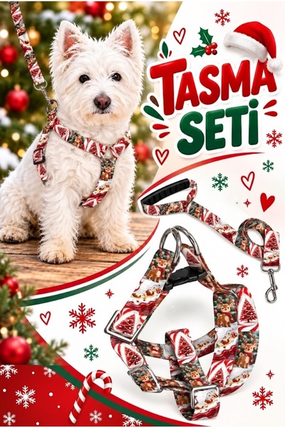 Angelapets YILBAŞI NOEL SERİSİ KÖPEK GÖĞÜS TASMASI VE GEZDİRME KAYIŞI SETİ