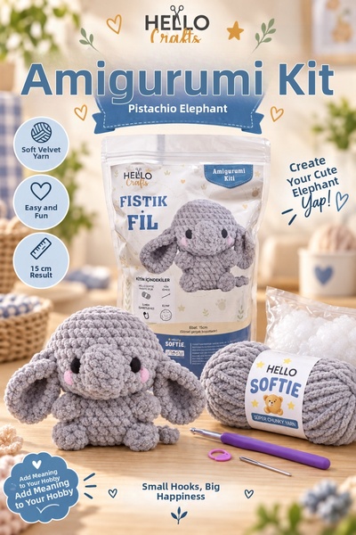 LİVA CRAFT Art & Craft Softie Amigurumi Kit, Peanut Elephant, 15 cm