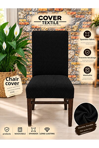 COVER TEKSTİL 6 Pcs Chair Cover Plain Classic Model Chair Cover Bench Pouf Ch...