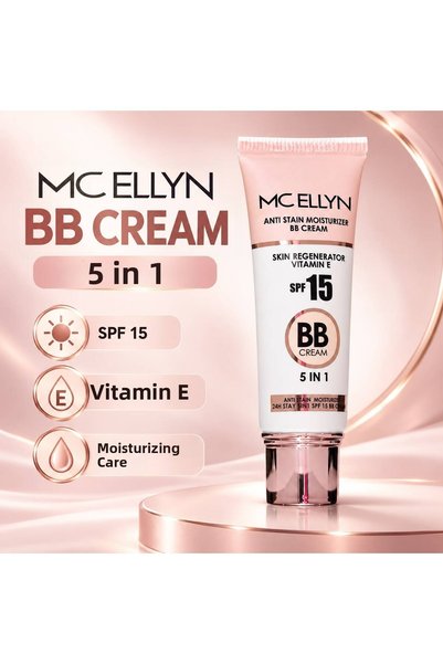Mcellyn كريم MC ELLYN 5 في 1 BB مع عامل حماية من الشمس SPF 15، مع فيتامين E للعناية المرطبة، درجة لون متوسطة