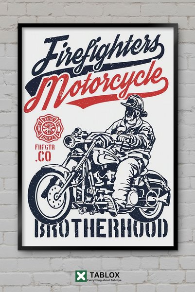 tablomaxtbx Πυροσβέστης Firefighter Motorcycle Club Art Διακοσμητικό Τοίχου Δ...