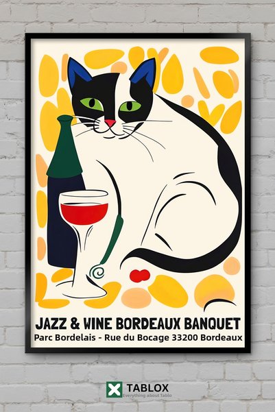 tablomaxtbx Poster cu artă franceză de jazz, jazz și vin, decor de perete, ta...