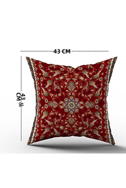 Şah Dekor Iranian Kilim Patterned Red Cream Color Digital Printed Gift Set of 2 Throw Pillow Covers