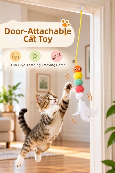 MİNUZ Cat Toy with Suction Cup and String for Door Hanging, Rattle and Furry ...