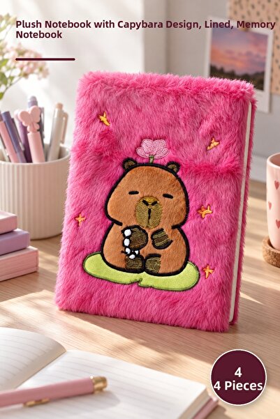 Yenilig 4 Pieces of Plush Notebooks – Lined Notepad with Teddy Bear Design, P...