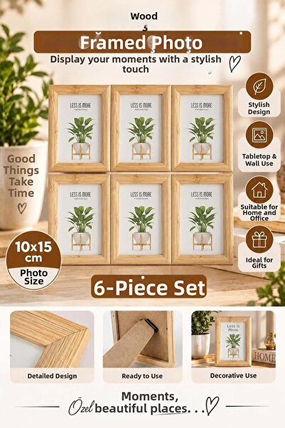 BRE HOME Σετ 6 Ξύλινων Κορνιζών 10x15 εκ. Διακοσμητικό Κορνίζα Επιτραπέζιας Ε...
