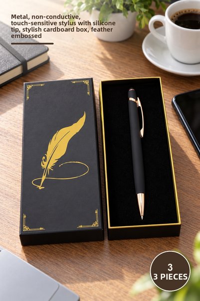 Yenilig 3 Black Rubber Touchpen Pens – Metal Ballpoint Pen, Touchscreen Silic...
